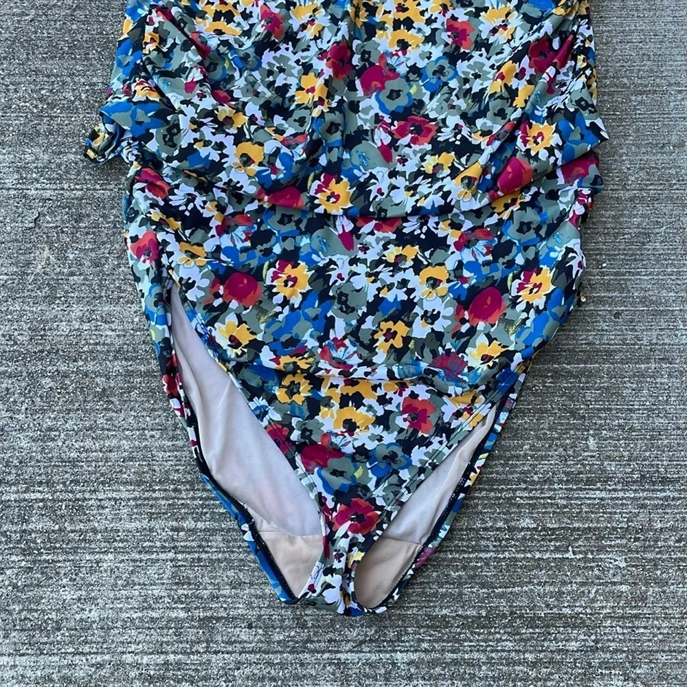 Cacique Swim High Rise‎ Bikini Tie Front Tropical Black Yellow Floral 2 piece